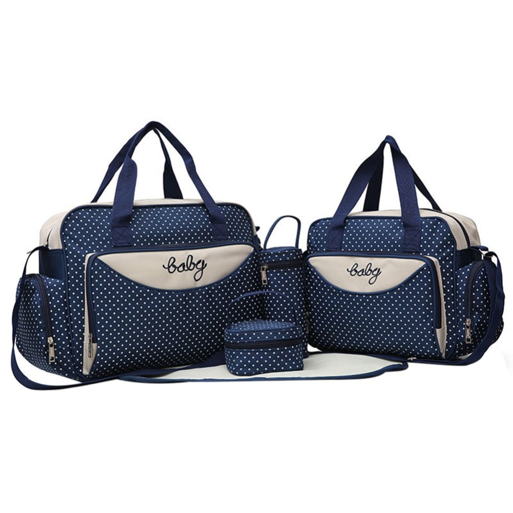 5-Piece Mommy Diaper Bag Set – Large Handbag, Stroller Bag, Bottle Holder & Changing Pad