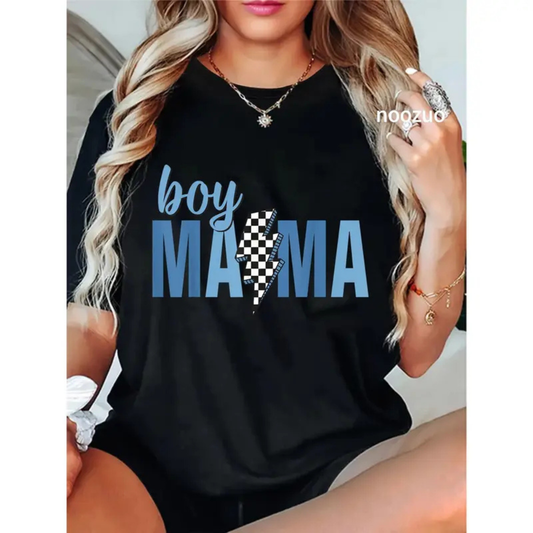 "Boy Mama" Retro Checkered T-Shirt