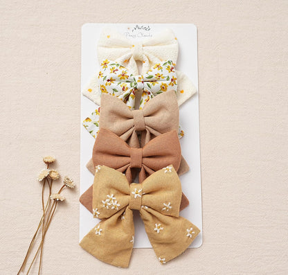 Hair Bows with Hair Clips for Girls Toddler Baby,Handmade 5" Flower Print Embroider Big Bows, Boutique Hair Accessorioes Gifts for School Kids