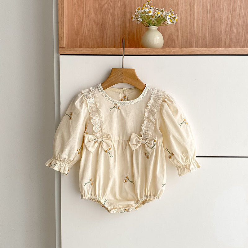 Baby Girl Floral Embroidered Bow Long-Sleeve Dress