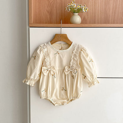 Baby Girl Floral Embroidered Bow Long-Sleeve Dress