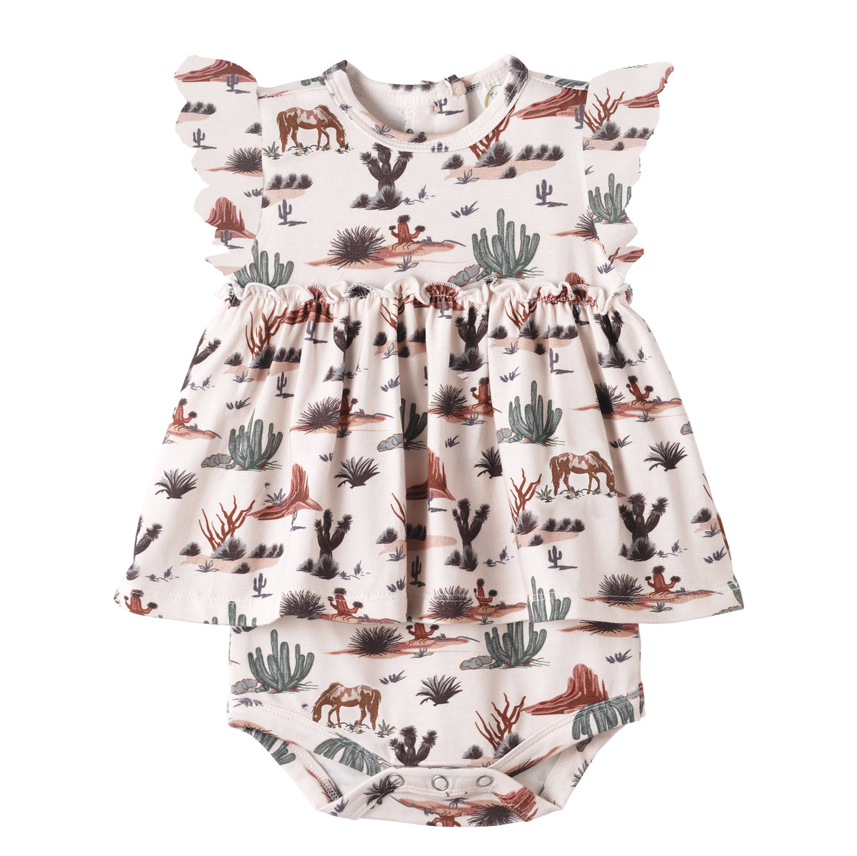 Baby Girl Skirted Bodysuit | Bamboo Flutter Sleeve Romper – Cactus Trails