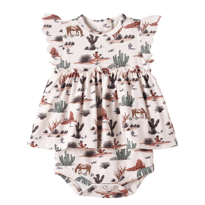 Baby Girl Skirted Bodysuit | Bamboo Flutter Sleeve Romper – Cactus Trails