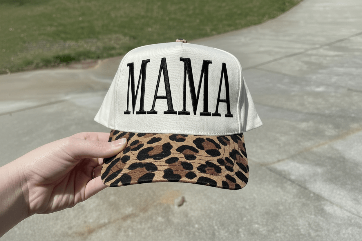 Leopard Brim MAMA Embroidered Cap | Adjustable Hat for Moms