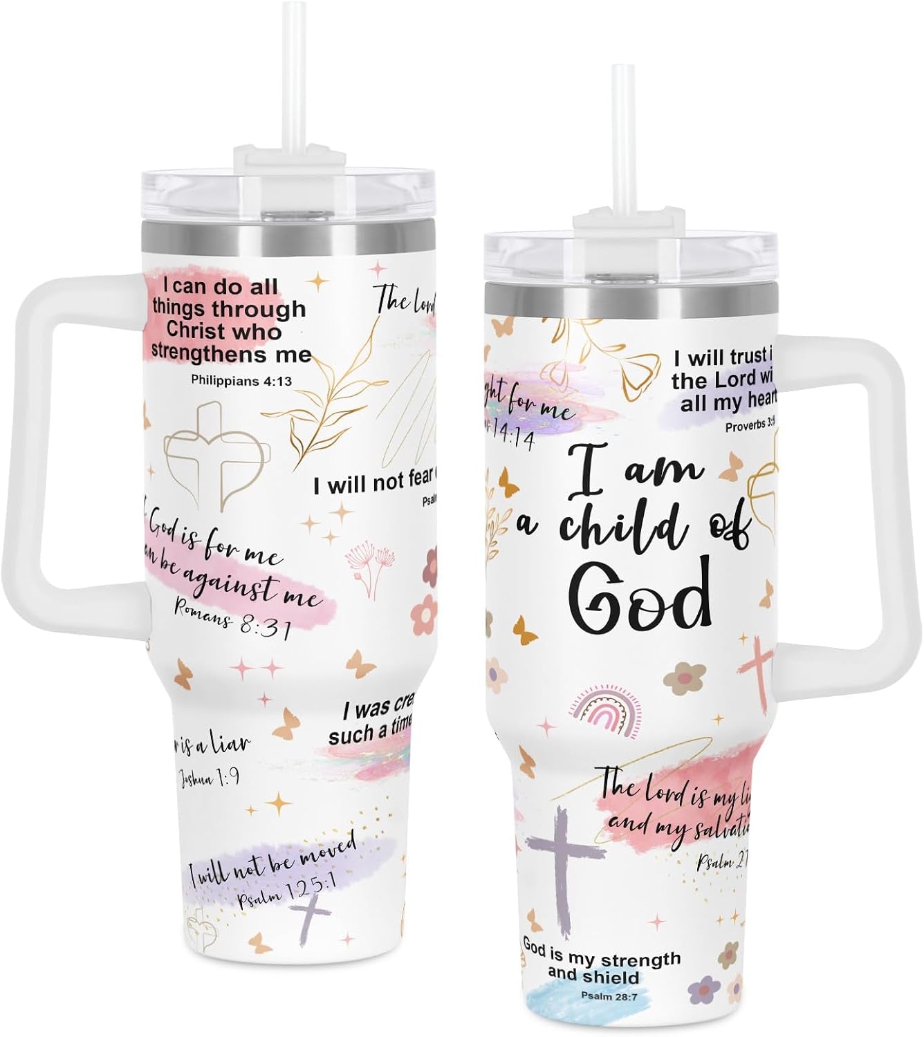 Child of God Christian Affirmation Tumbler, Religious Inspiration Gift for Christian Women, Christian Bible Verse 40 Oz Tumbler with Handle