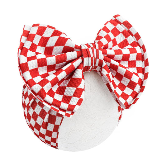 7’’ Checkered Bow for Baby Girl Red Racing Bows Double-Layered Headbands for Newborns Infants Toddlers Girls Hair Accessories