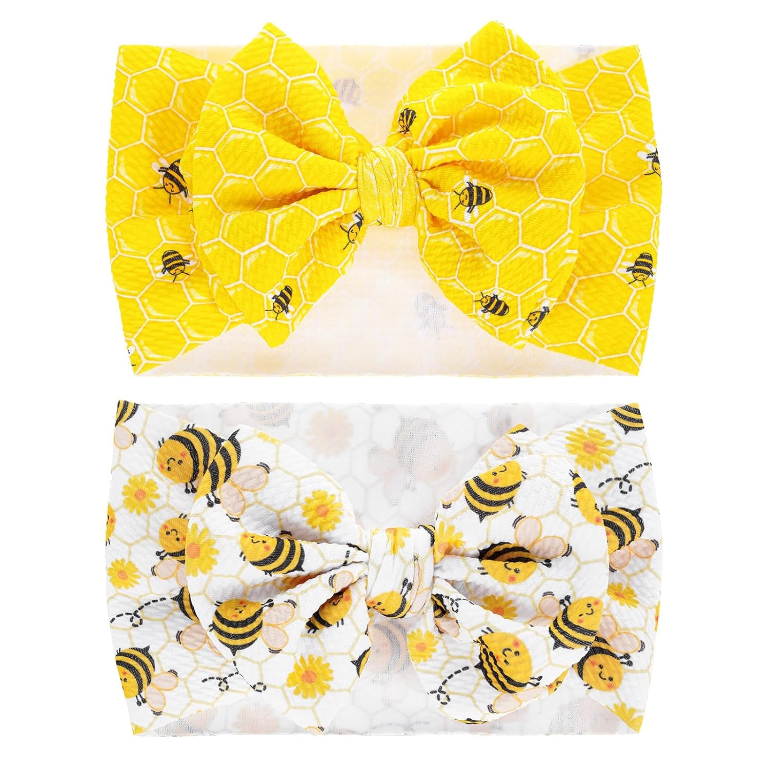 2Pcs Bee Baby Headband Yellow Hair Bows for Girls Large Spring Summer Flower Headband Toddler Girls Nylon Hair Accessories Big Bows Hairband