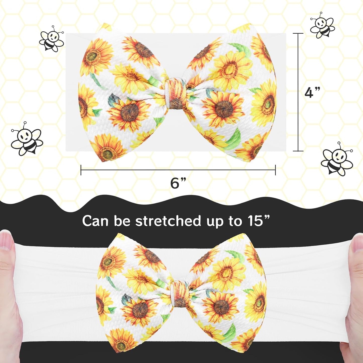2 Pcs 6’’ Yellow Bows for Baby Girls Sunflower Girl Headbands Summer Outfits Hair Accessories for Newborn Infant Toddler Clothes