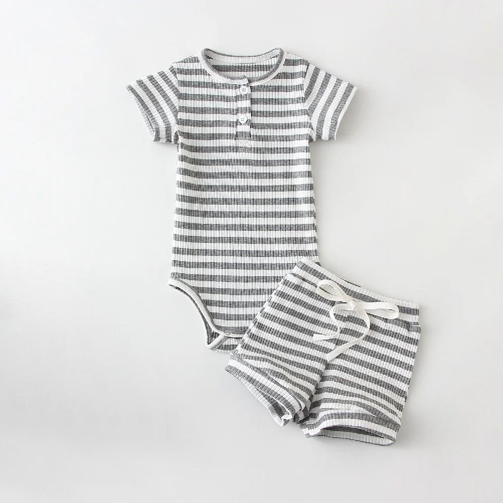 Boys Summer Short Sleeve Top & Shorts Set | Stripe & Solid Colors