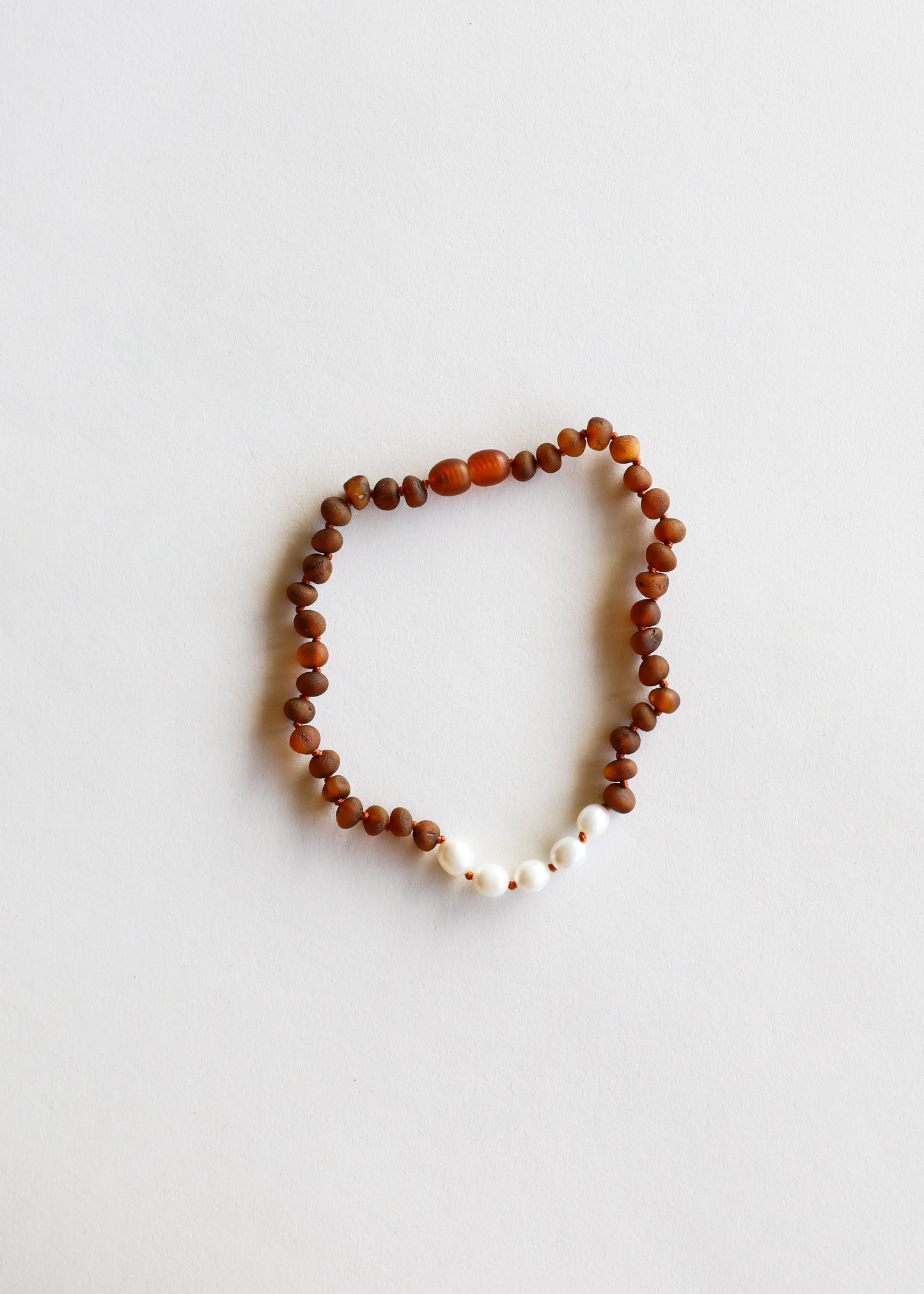 Raw Cognac Baltic Amber & Pearl Baby Teething Necklace – Handmade Genuine Baltic Amber Jewelry