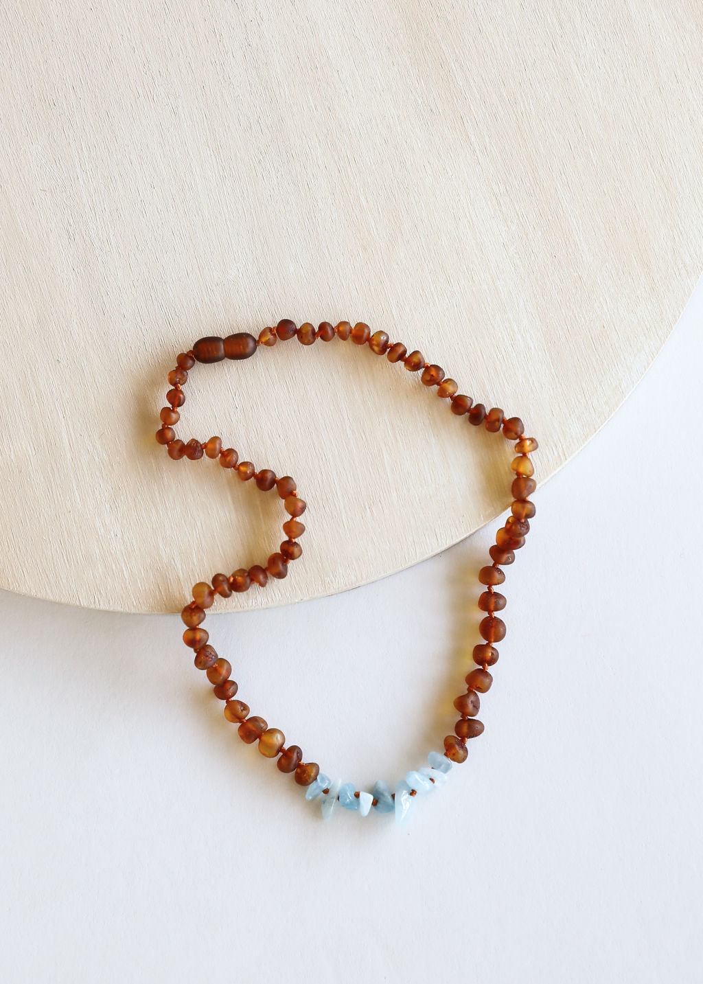 Raw Cognac Baltic Amber & Aquamarine Baby Teething Necklace – Handmade Genuine Baltic Amber Jewelry