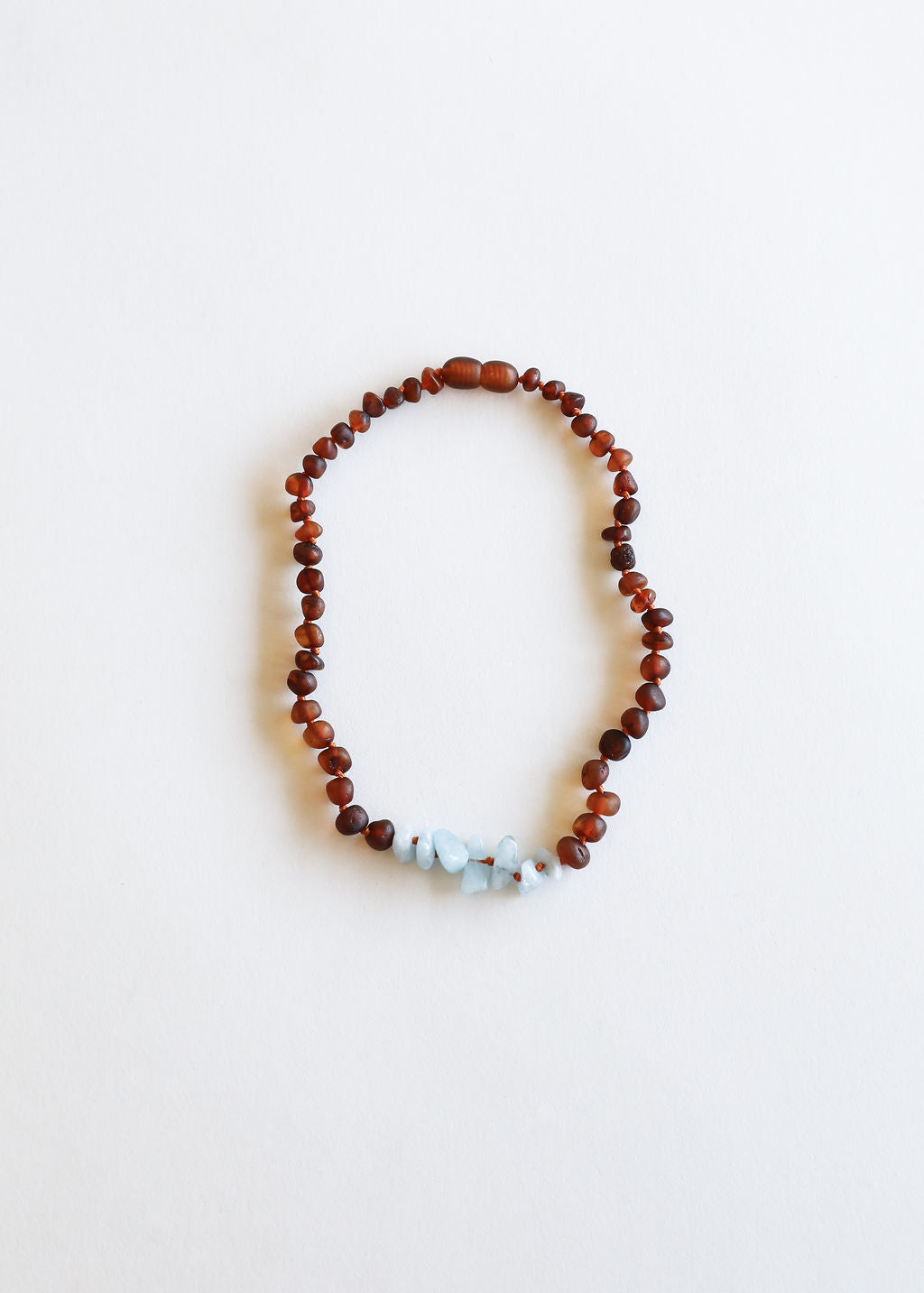 Raw Cognac Baltic Amber & Aquamarine Baby Teething Necklace – Handmade Genuine Baltic Amber Jewelry