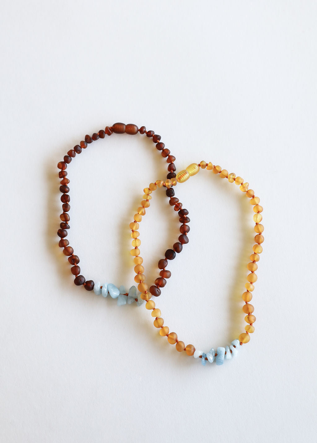 Raw Cognac Baltic Amber & Aquamarine Baby Teething Necklace – Handmade Genuine Baltic Amber Jewelry