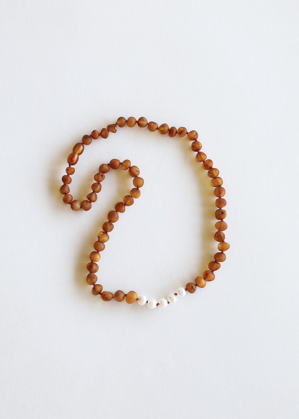 Raw Cognac Baltic Amber & Pearl Baby Teething Necklace – Handmade Genuine Baltic Amber Jewelry