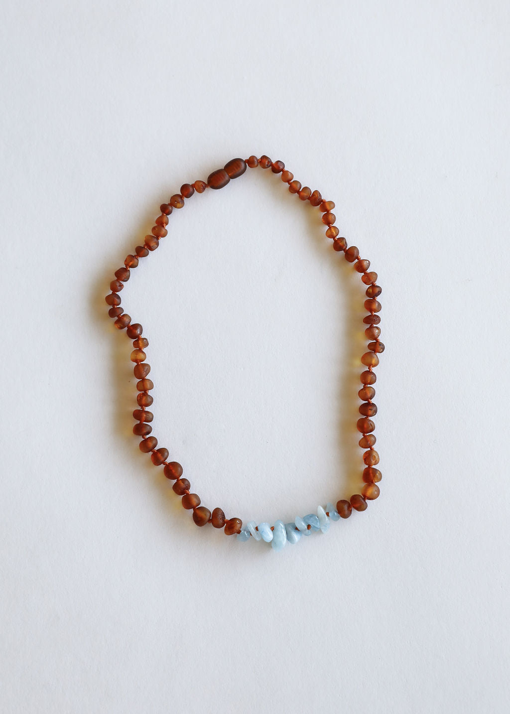 Raw Cognac Baltic Amber & Aquamarine Baby Teething Necklace – Handmade Genuine Baltic Amber Jewelry