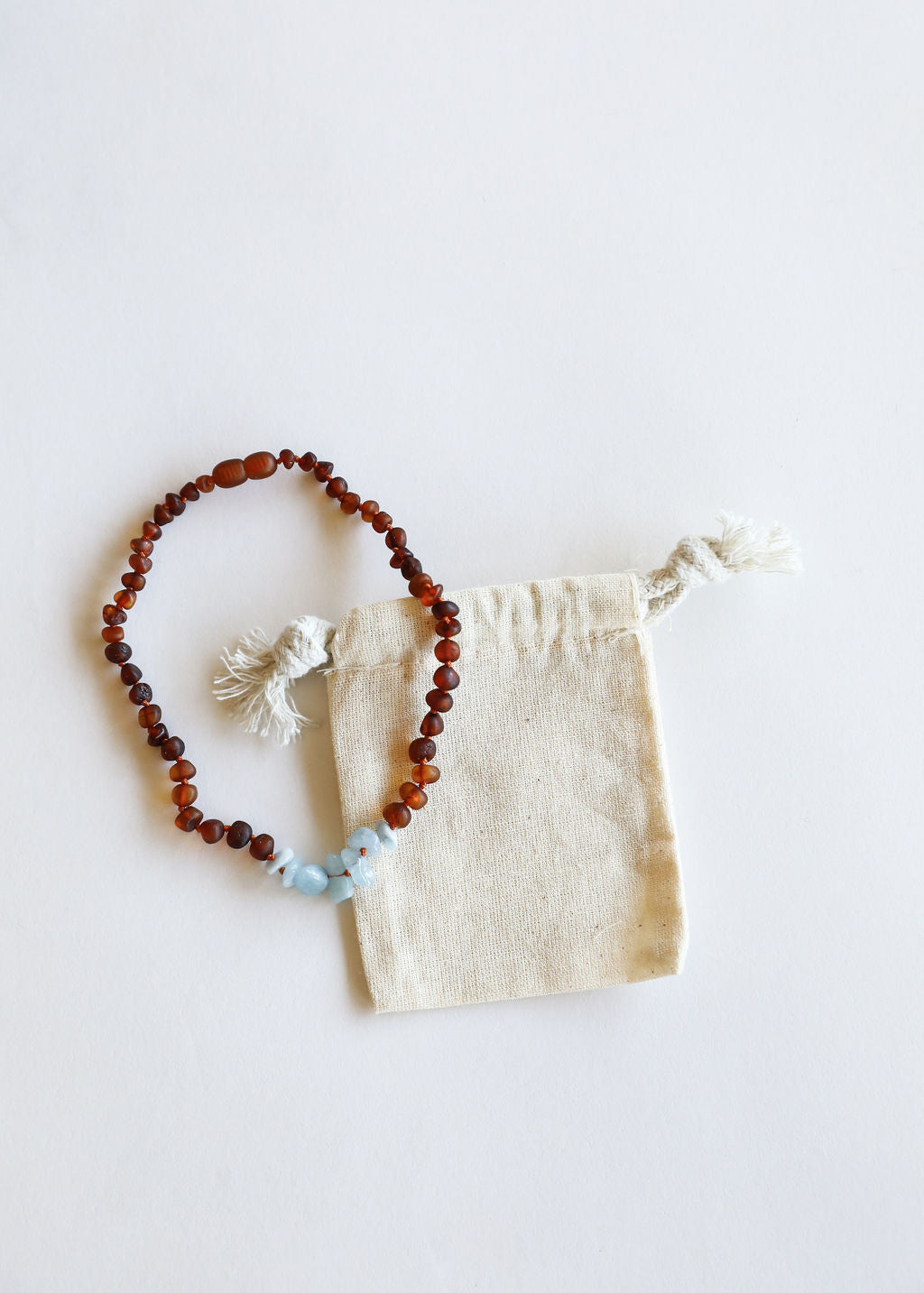 Raw Cognac Baltic Amber & Aquamarine Baby Teething Necklace – Handmade Genuine Baltic Amber Jewelry