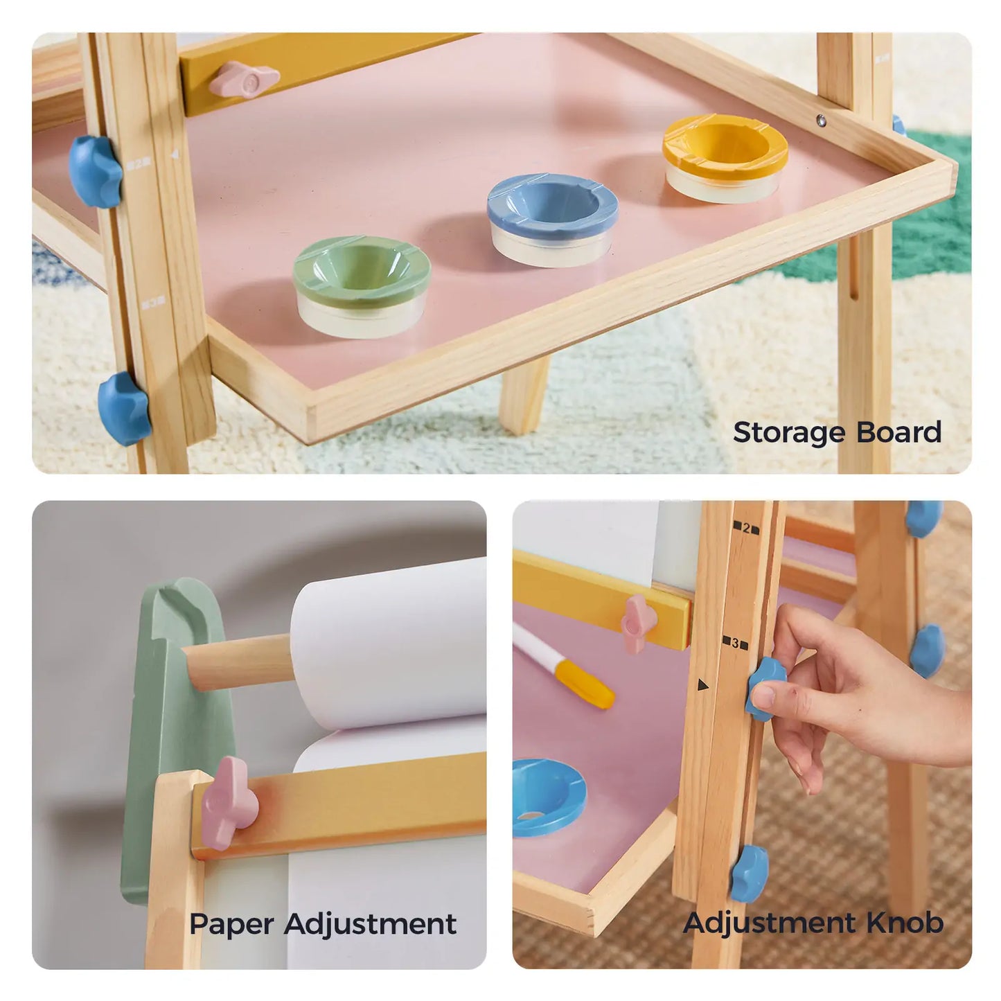 Tiny Land® 3-in-1 Kids Art Easel – Double-Sided Chalkboard & Magnetic Whiteboard with 2 Paper Rolls