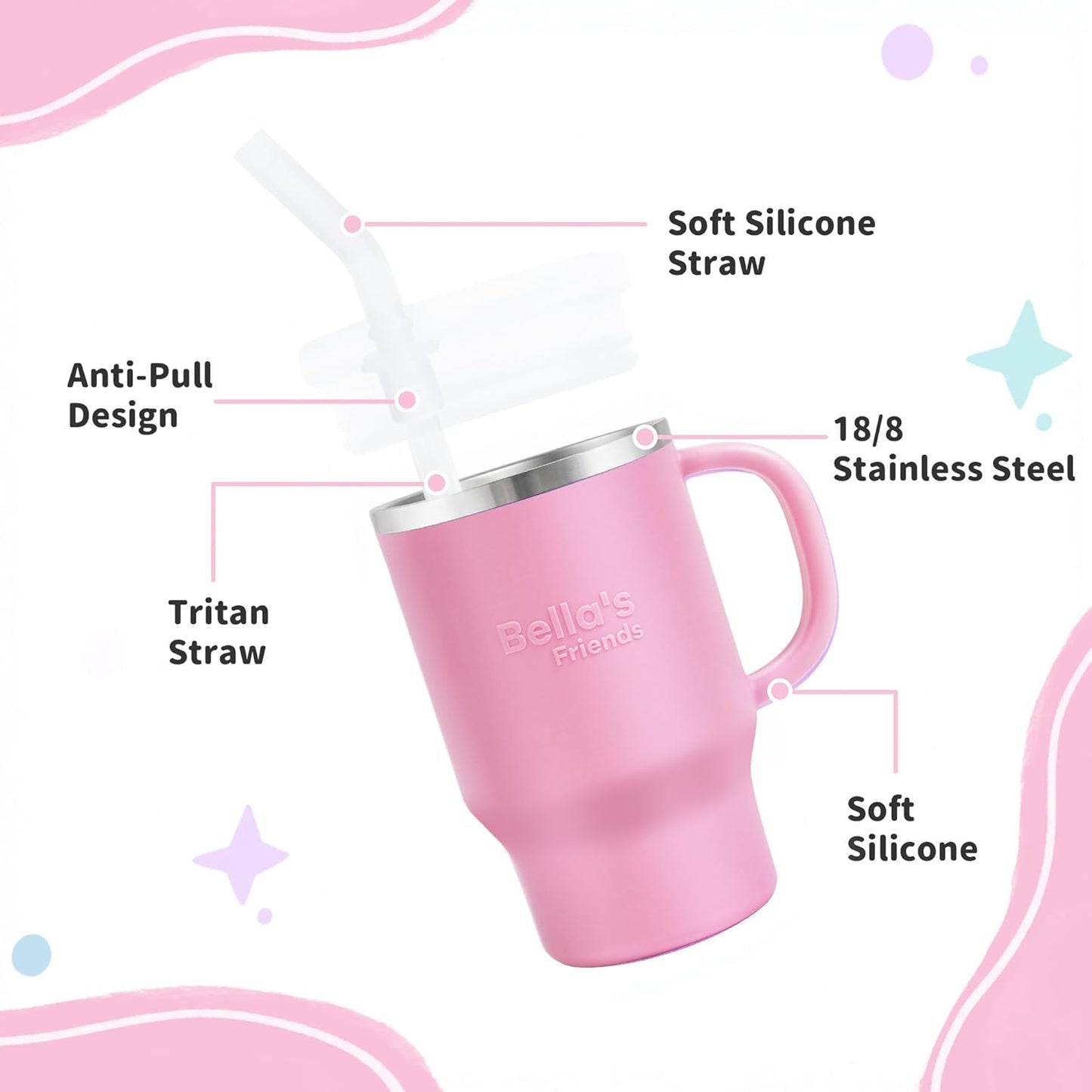 Sippy Cups for Toddlers 1-3, Spill-Proof 9Oz Stainless Steel Toddler Tumbler with Handle, Leak‑Proof Baby Straw Cups, My First Tumbler, Birthday Gifts for 1 Year Old Girls Boys, Bpa-Free, 2 Pack
