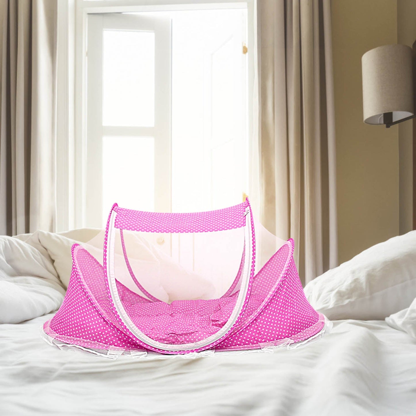 Portable Baby Travel Crib with Mosquito Net, Music Box & Mattress | Ages 0–3