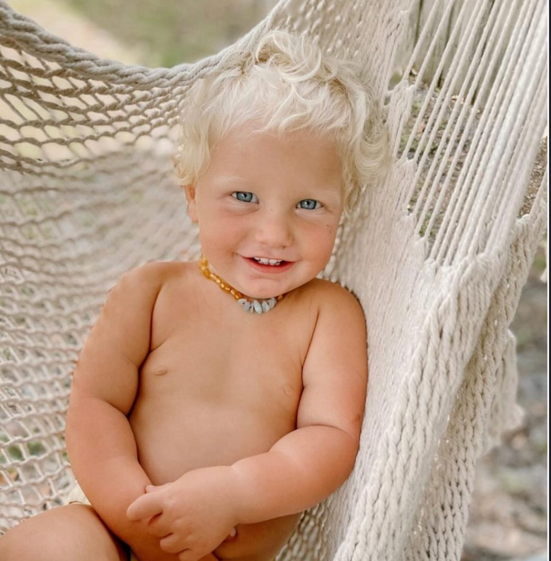 Raw Cognac Baltic Amber & Aquamarine Baby Teething Necklace – Handmade Genuine Baltic Amber Jewelry