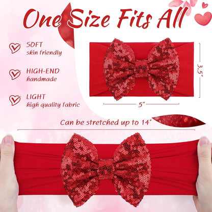 Valentines Day Pink Bows for Girls Sequins Large Bows Red Headband Toddler Glitter Hair Bow Hair Accessories Pink Headband Bows Infant