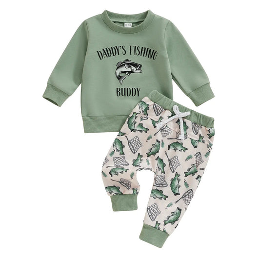 Boys Animal & Letter Print Long Sleeve Sweater & Pants Set