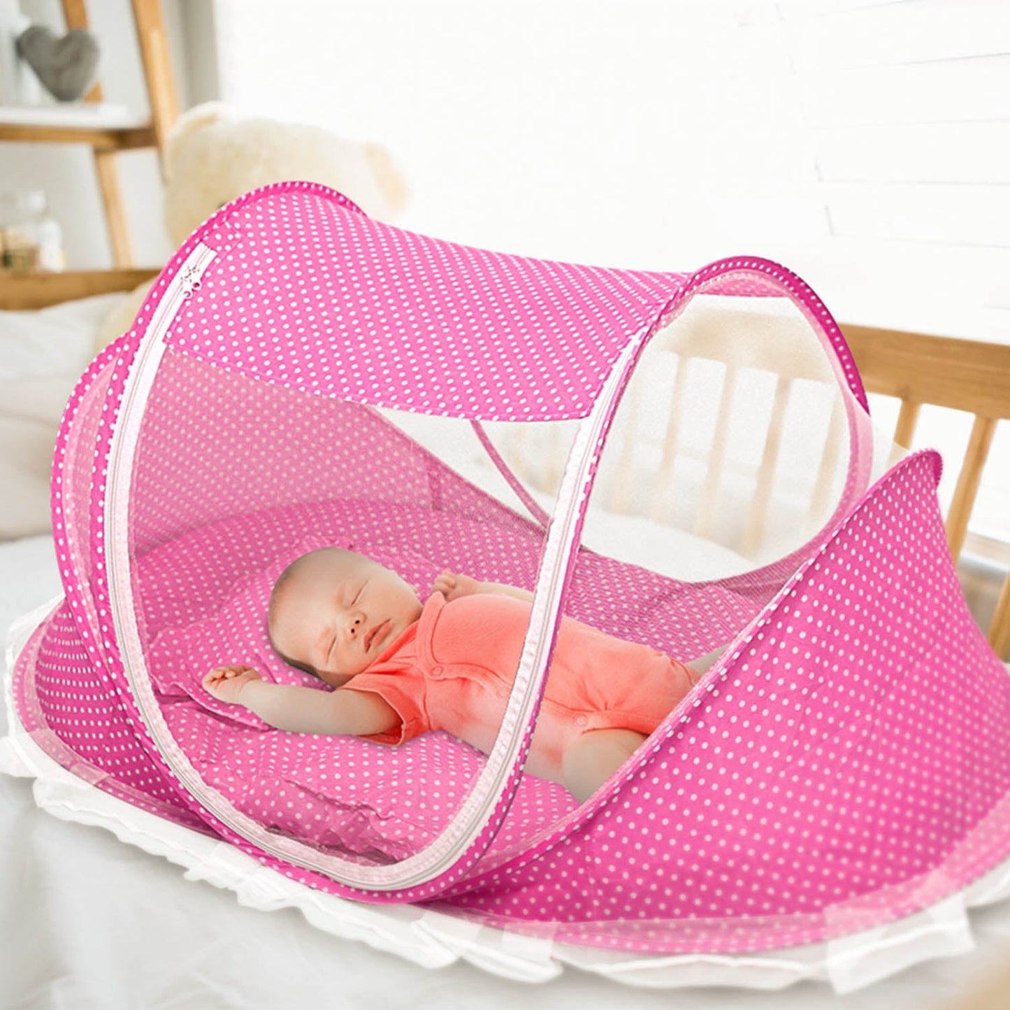 Portable Baby Travel Crib with Mosquito Net, Music Box & Mattress | Ages 0–3
