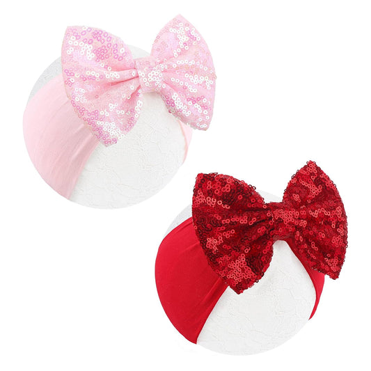 Valentines Day Pink Bows for Girls Sequins Large Bows Red Headband Toddler Glitter Hair Bow Hair Accessories Pink Headband Bows Infant