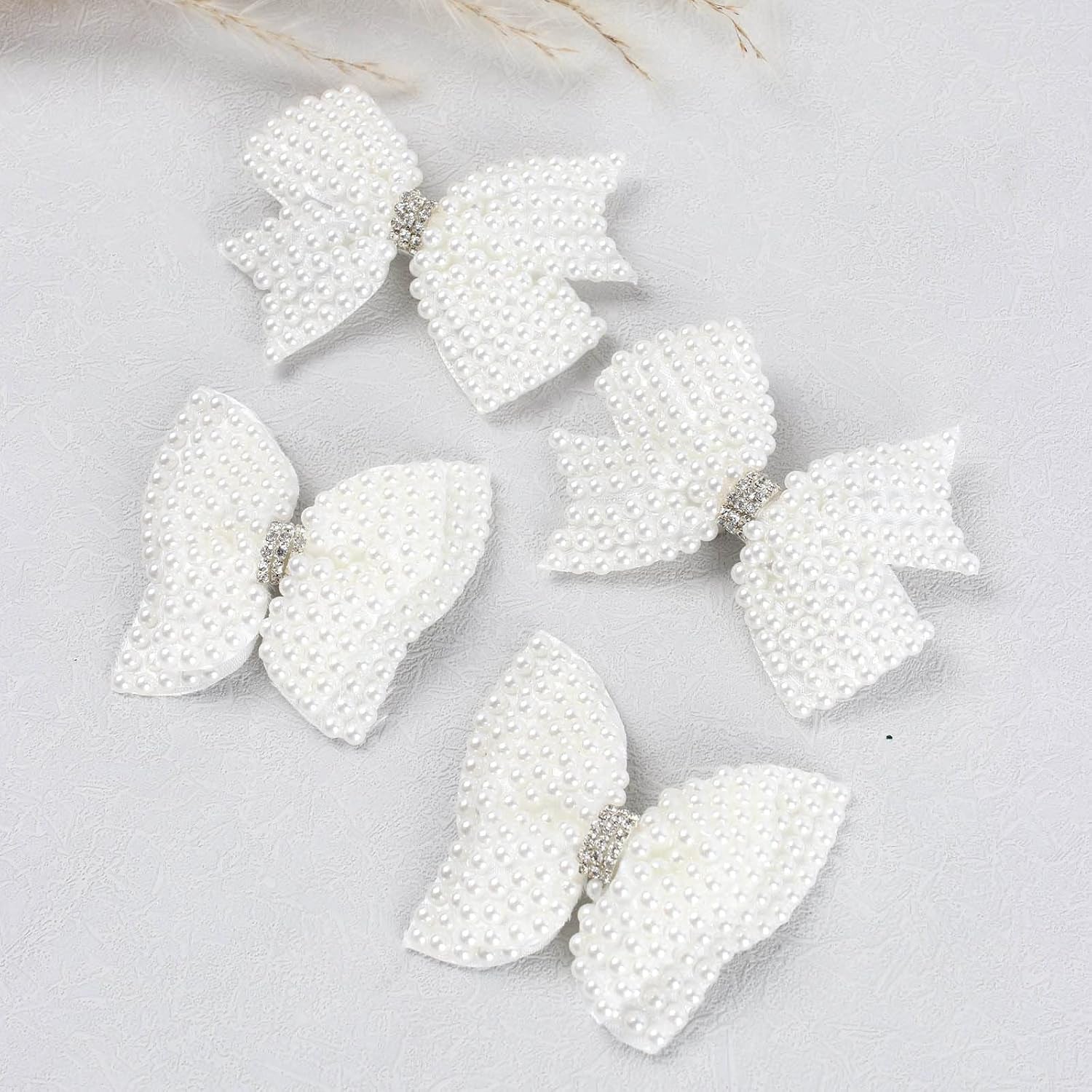 4Pcs Pearl Hair Bows for Girls, White Butterfly Flower Hair Bow Clip Wedding Hair Accessories for Baby Infants Toddlers Kids (Small Size)