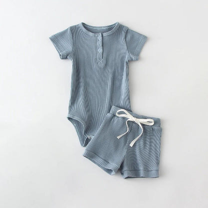Boys Summer Short Sleeve Top & Shorts Set | Stripe & Solid Colors