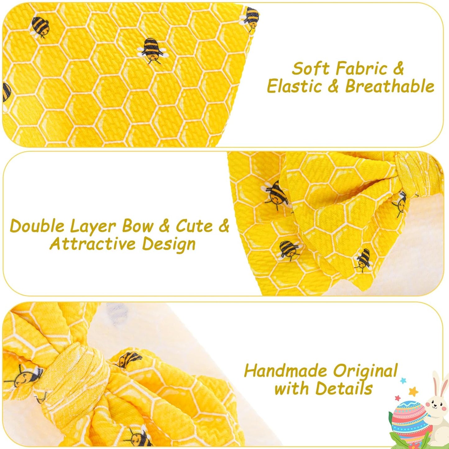 2Pcs Bee Baby Headband Yellow Hair Bows for Girls Large Spring Summer Flower Headband Toddler Girls Nylon Hair Accessories Big Bows Hairband