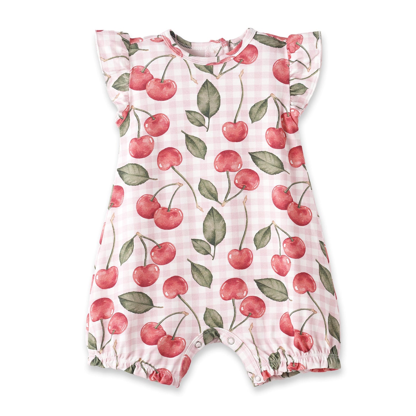 Baby Girls Cherry Picnic Gingham Bamboo Bubble Romper