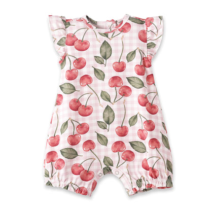 Baby Girls Cherry Picnic Gingham Bamboo Bubble Romper