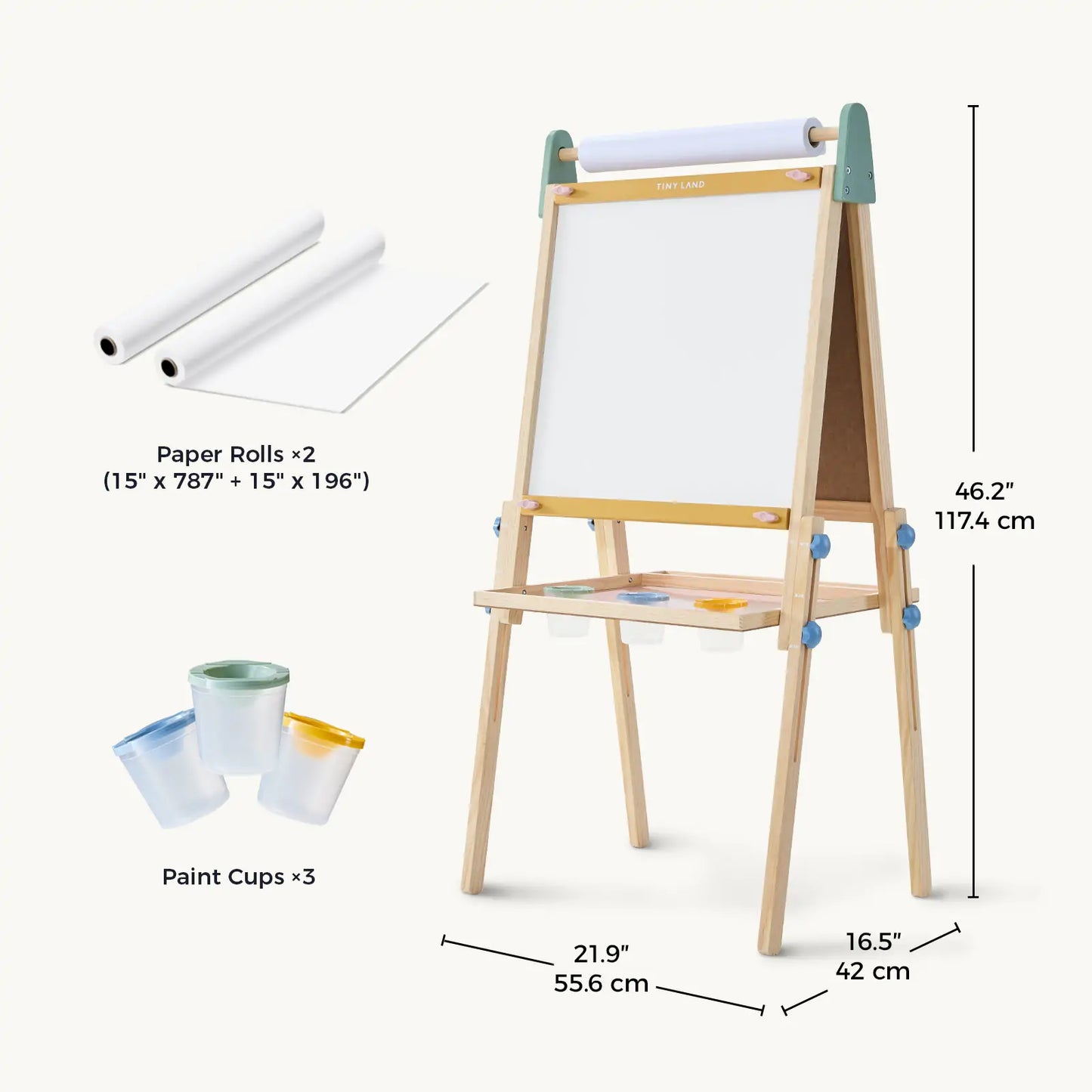 Tiny Land® 3-in-1 Kids Art Easel – Double-Sided Chalkboard & Magnetic Whiteboard with 2 Paper Rolls