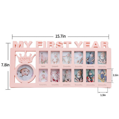 Baby Monthly Milestone Photo Frame | 12-Month First Year Keepsake Wall Display