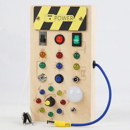 Montessori Busy Board for Toddlers – Wooden Sensory Toy with LED Light Switches for Ages 2–4