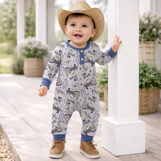 Western Cowboy Rodeo Baby Romper | Soft Bamboo Henley
