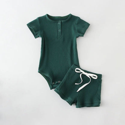 Boys Summer Short Sleeve Top & Shorts Set | Stripe & Solid Colors