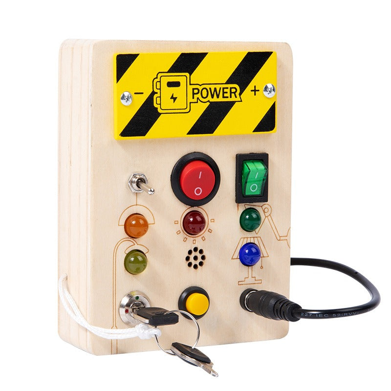 Montessori Busy Board for Toddlers – Wooden Sensory Toy with LED Light Switches for Ages 2–4