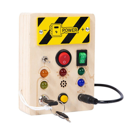 Montessori Busy Board for Toddlers – Wooden Sensory Toy with LED Light Switches for Ages 2–4