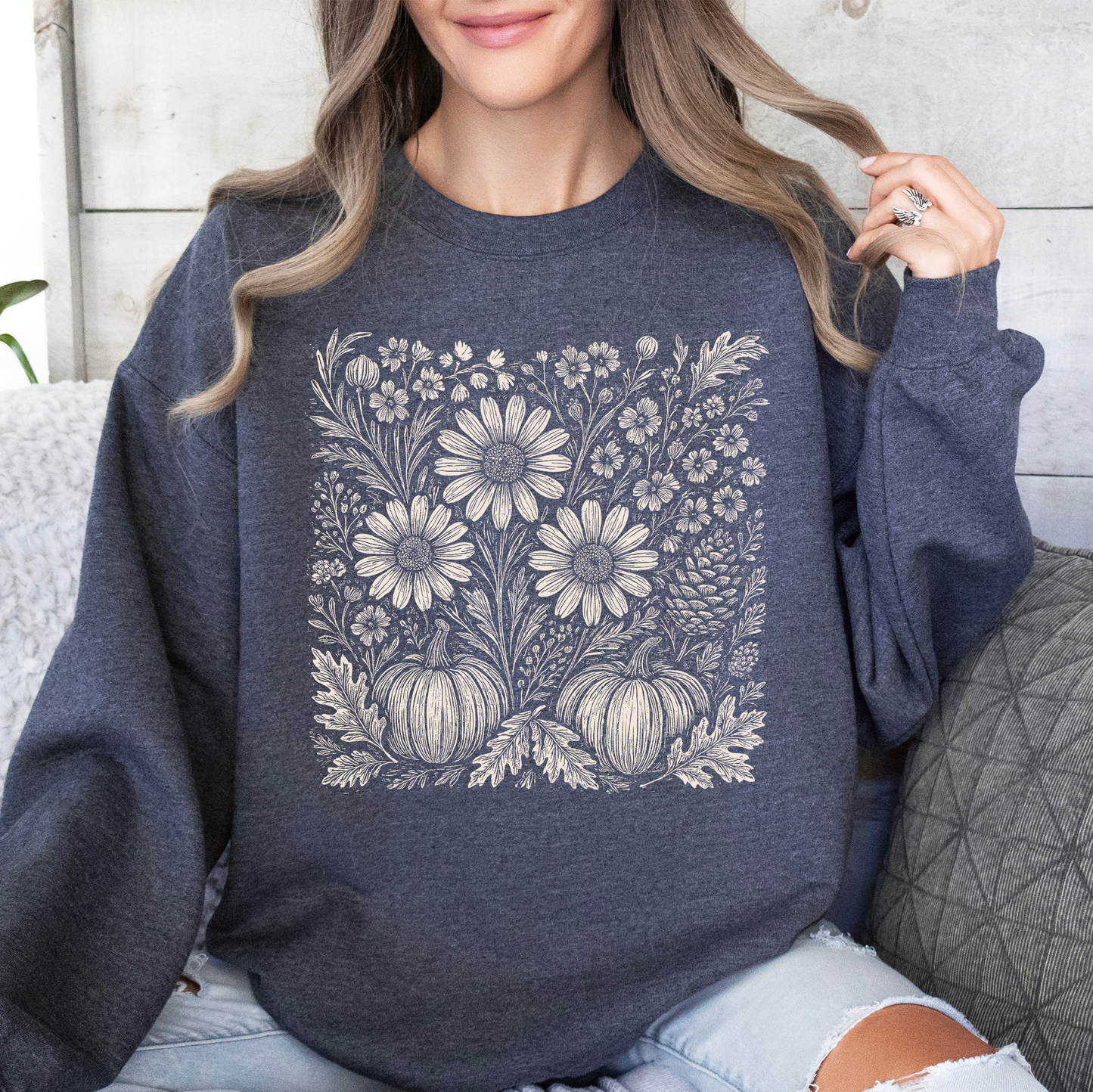 Autumn Wildflowers Sweatshirt | Minimalist Fall Botanical Graphic