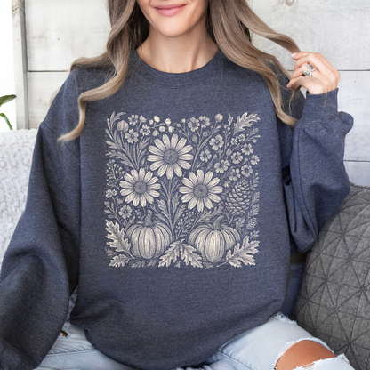 Autumn Wildflowers Sweatshirt | Minimalist Fall Botanical Graphic