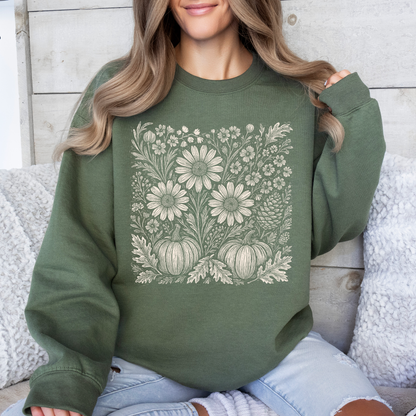 Autumn Wildflowers Sweatshirt | Minimalist Fall Botanical Graphic
