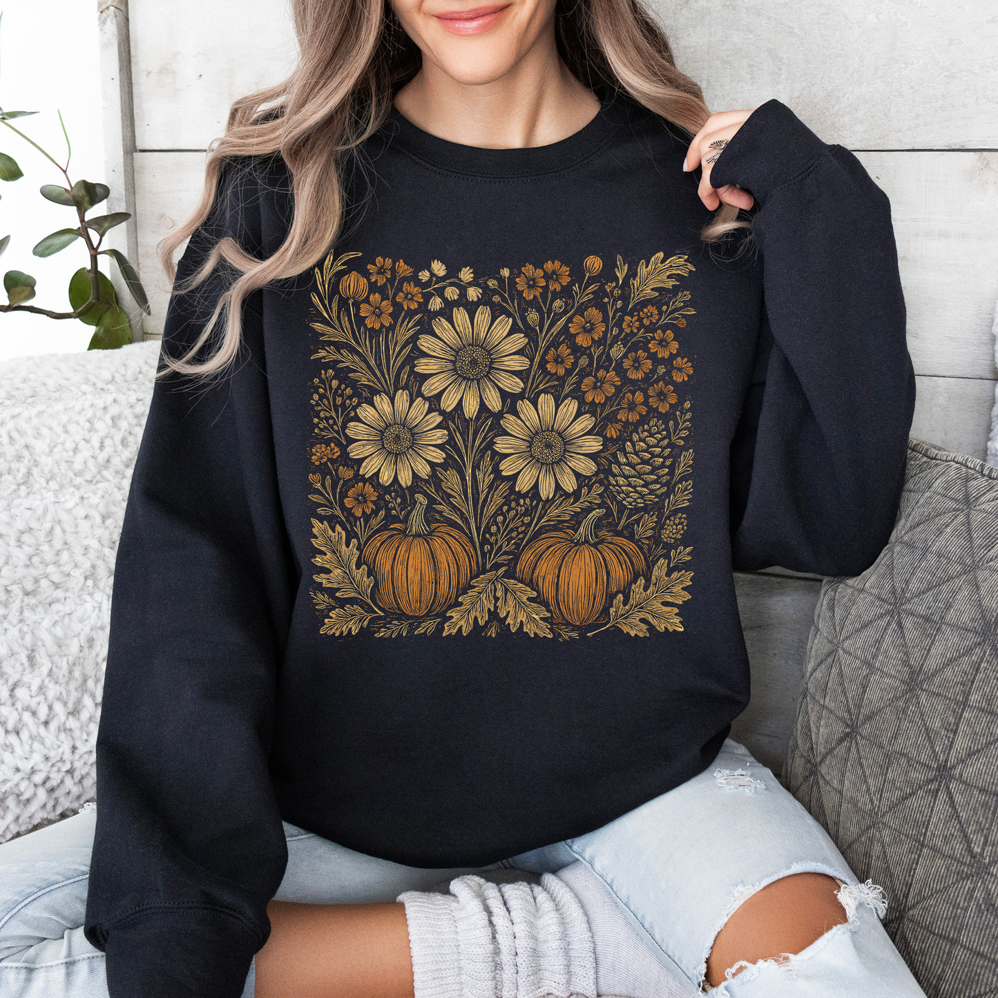 Autumn Wildflowers Sweatshirt | Minimalist Fall Botanical Graphic
