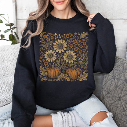 Autumn Wildflowers Sweatshirt | Minimalist Fall Botanical Graphic