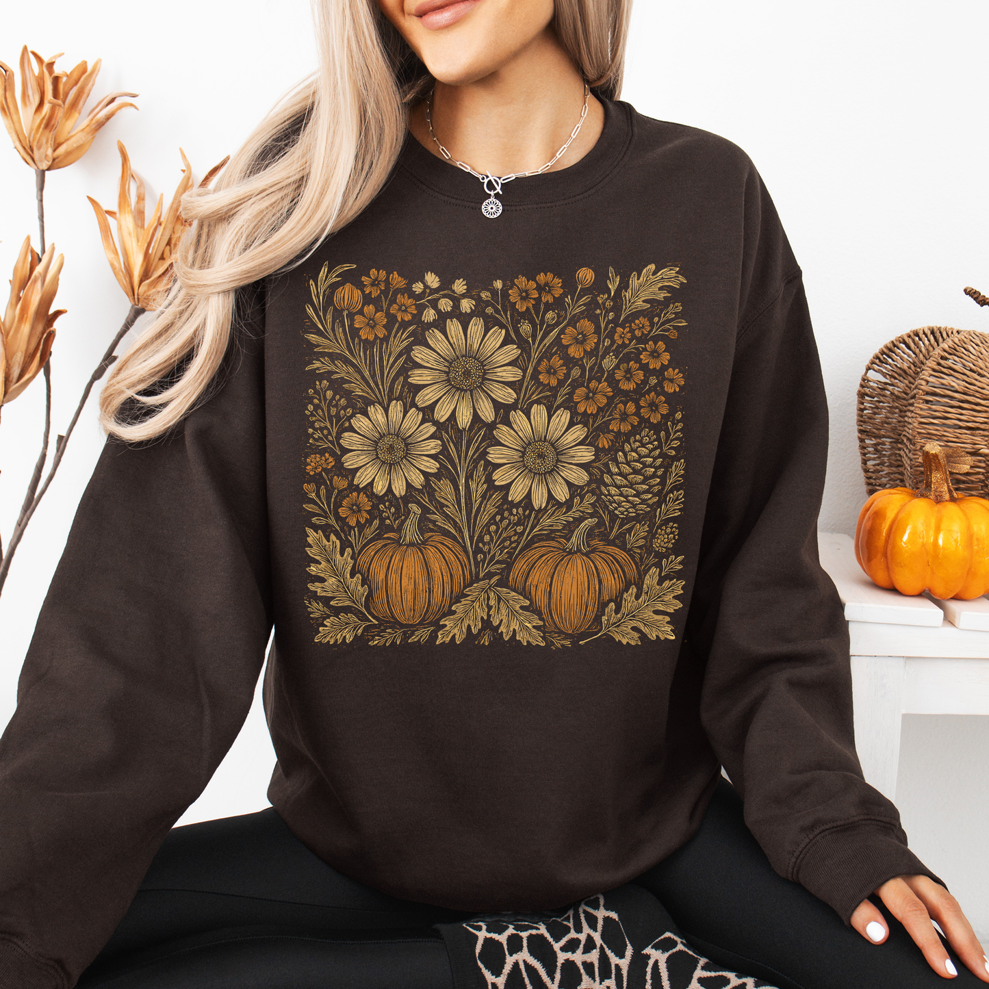 Autumn Wildflowers Sweatshirt | Minimalist Fall Botanical Graphic