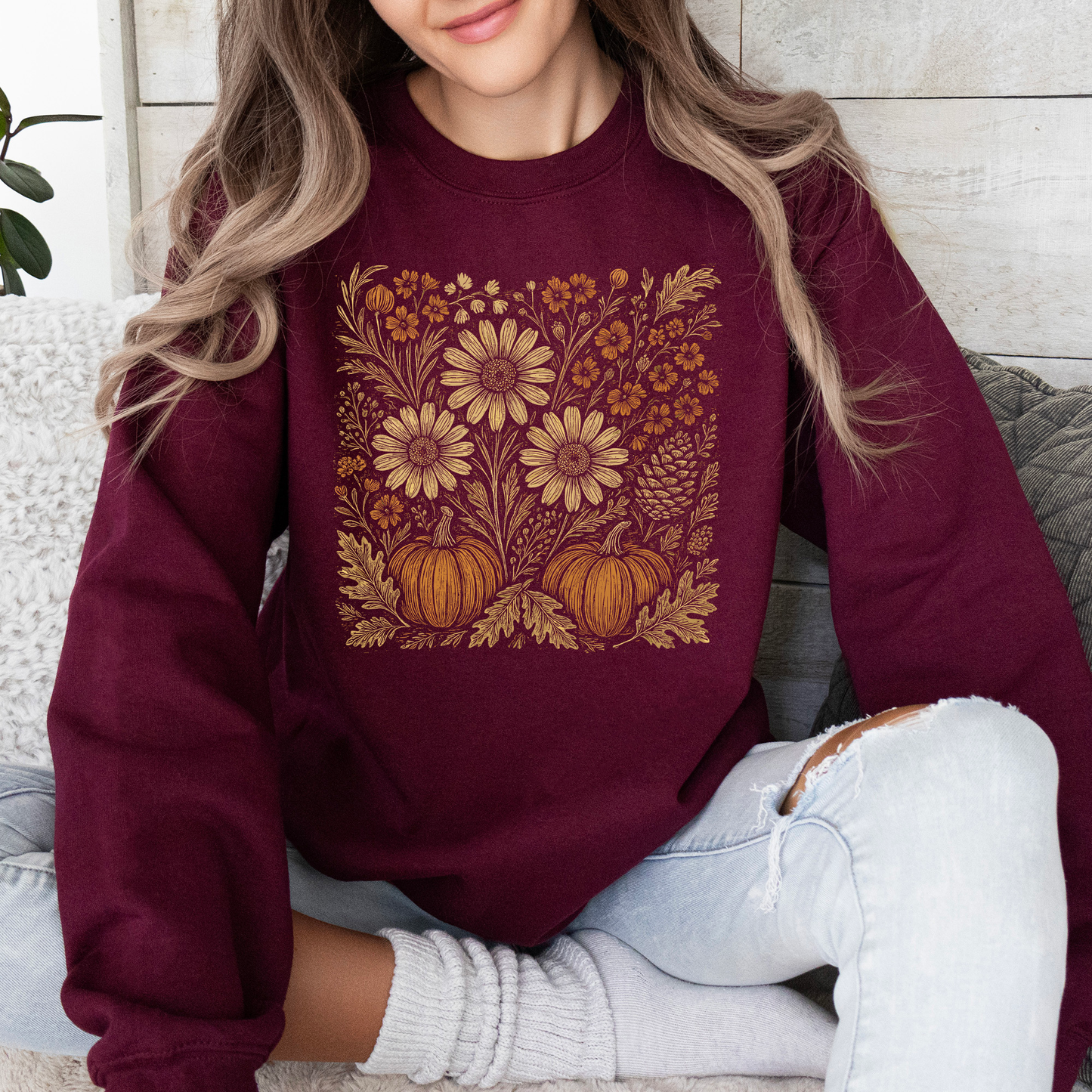 Autumn Wildflowers Sweatshirt | Minimalist Fall Botanical Graphic