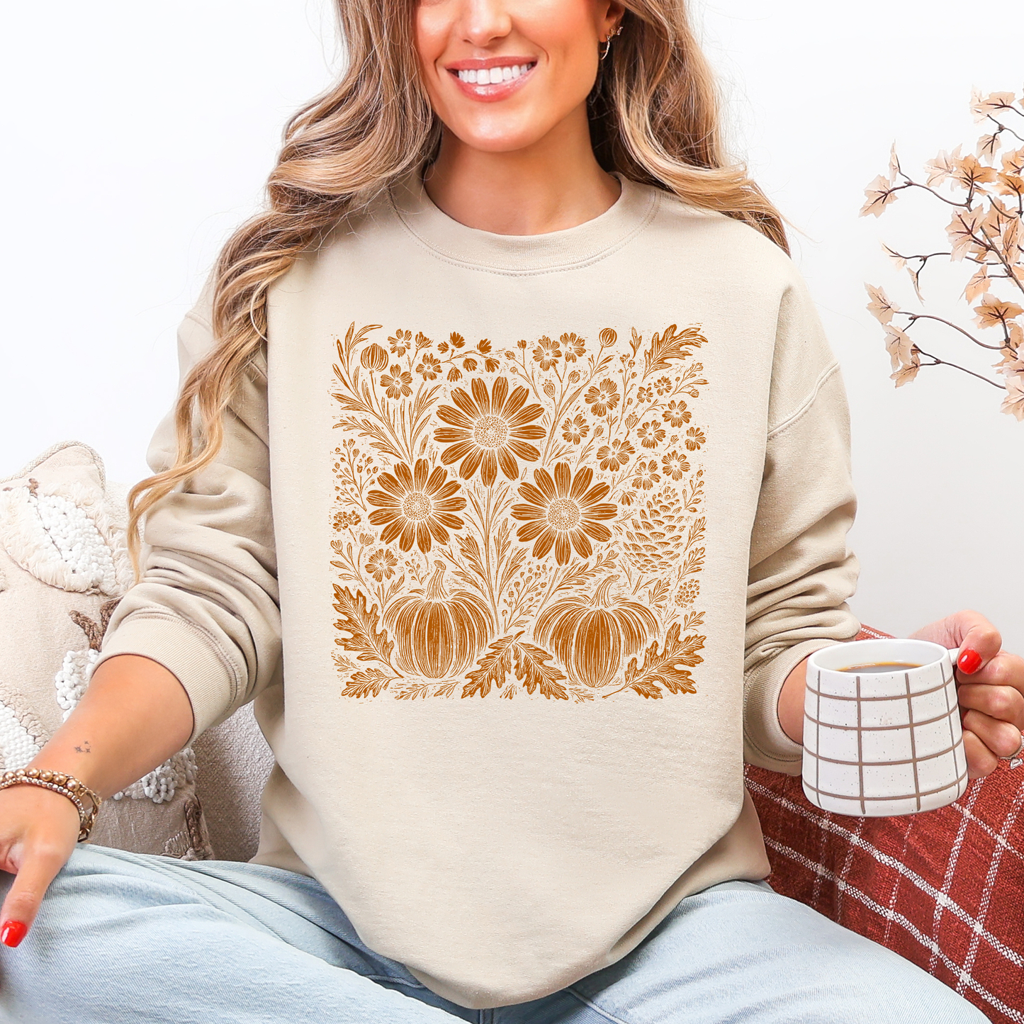 Autumn Wildflowers Sweatshirt | Minimalist Fall Botanical Graphic