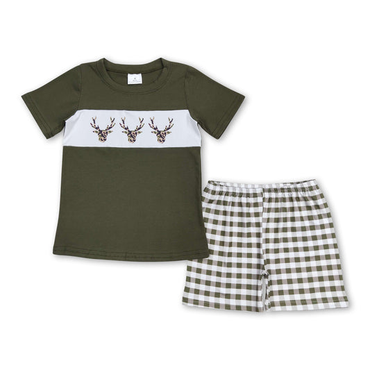 Boys' Deer Print Top & Plaid Shorts Set