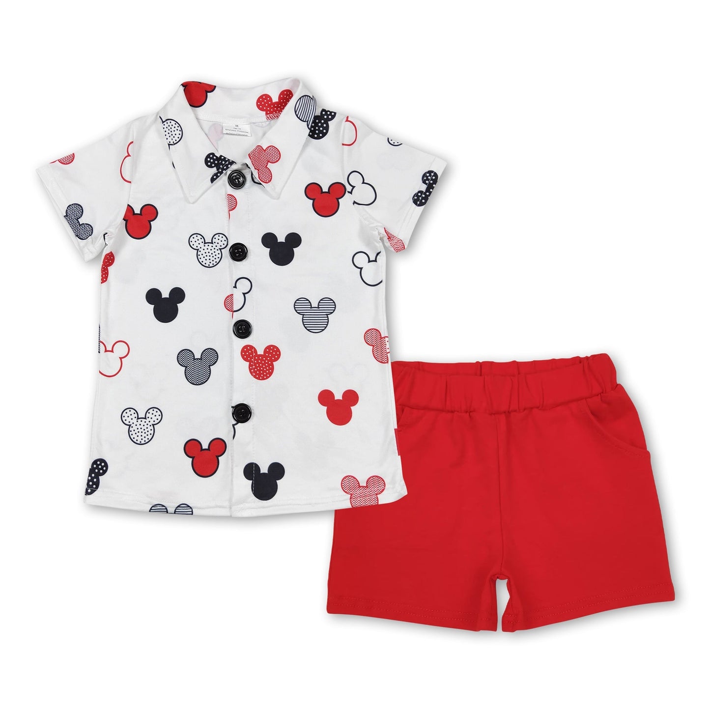 Mouse Button-Down Shirt & Red Shorts Baby Boy Set | Infant Clothing